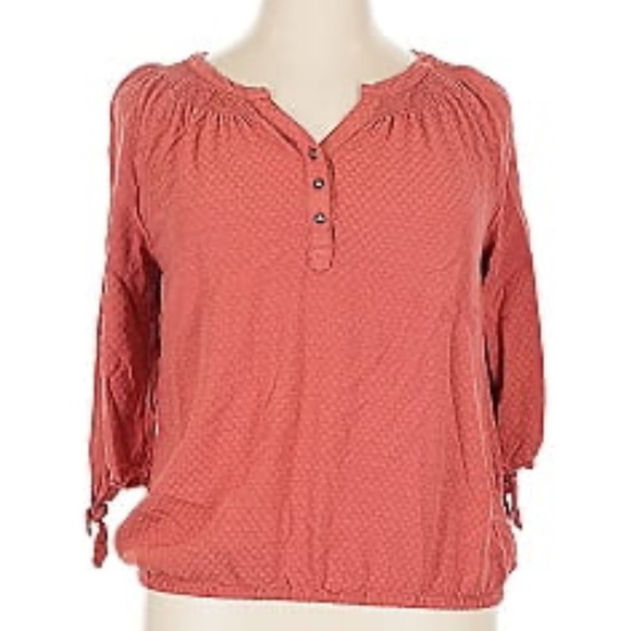 dressbarn Tops - Women's Rust Orange Swiss Dot Blouse Smocked Neckline XL Boho Cottagecore Rustic